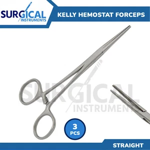 3 Pcs Kelly Hemostat Forceps 5.50" Straight Stainless Steel German Grade - Picture 1 of 7