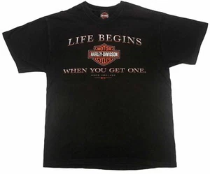 Life Begins HARLEY DAVIDSON vintage t shirt MOTORCYCLES Ellington CT Large TSI - Picture 1 of 10