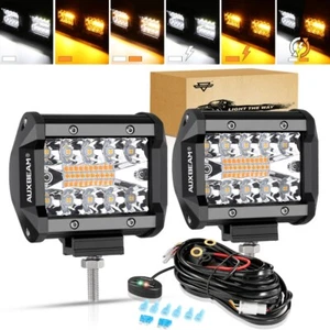 AUXBEAM 6 Modes 4Inch White&Amber LED Light Bar&Harness For Car Offroad ATV UTV - Picture 1 of 12