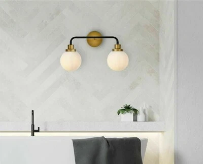 Wall Sconce Frosted Glass Shade Dining Room Bathroom Black and Brass Color 18.6" - Image 1 of 4