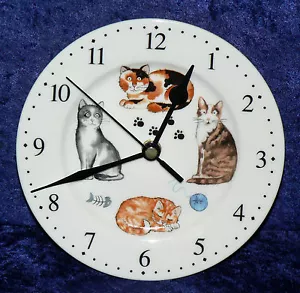 Cats & kittens wall clock porcelain wall clock with different cats gift boxed - Picture 1 of 3