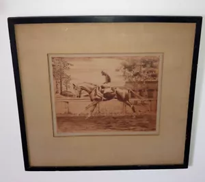 Antique 1925 Listed Edward Ned King (1886-1962) Jockey Horse Equestrian Etching - Picture 1 of 5
