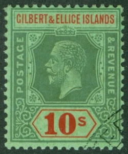 SG 35 Gilbert & Ellice 1922-27. 10/- verde y rojo/esmeralda. Muy bien usado... - Imagen 1 de 1
