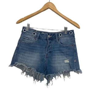Altar'd State Fransen roher Saum Retro abgenutzt Knopfleiste Shorts Größe 26 - Bild 1 von 6