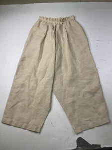 Eskandar Beige 100% Linen Wide Leg Pants Pleated Elastic Waist Women's Size 0 - Picture 1 of 12