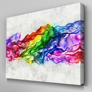 AB398 Rainbow Coloured Smoke Canvas Wall Art Ready to Hang Picture Print - Picture 1 of 1