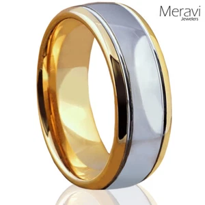 Silver Dome Ring Tungsten Rings for Men 18K Gold IP Mens Rings Mens Wedding Band - Picture 1 of 5