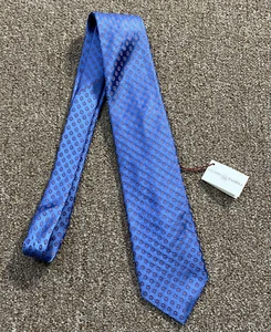 Corbata de cuello Luciano Barbera nueva con etiquetas en tonos de azul geométrico 100 % seda nueva - Imagen 1 de 10