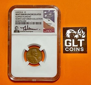 1970-P Lincoln Cent Clipped Planchet Error • NGC • NE Error Collection• Signed - Picture 1 of 5