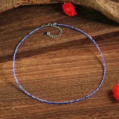 Blue Aventurine Choker Necklace Tiny 2mm Beaded Healing Dainty Women Crystal - Image 1 of 4