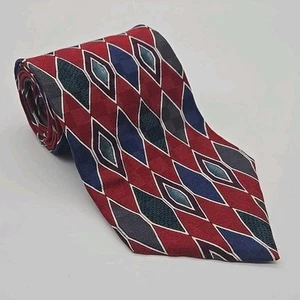 Oscar De La Renta Neckwear Neck Tie Couture Silk Reds Grays Blues Geometric 57"L - Picture 1 of 7
