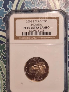 2002 S INDIANA STATE QUARTER NGC PF 69 ULTRA CAMEO - Picture 1 of 4