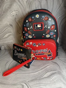 Loungefly Atlanta Braves Floral Mini Backpack With Wristlet - Picture 1 of 8