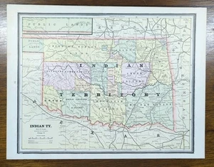 Vintage 1888 INDIAN TERRITORY Map 13"x11" Old Antique Original OKLAHOMA NATIONS - Picture 1 of 7