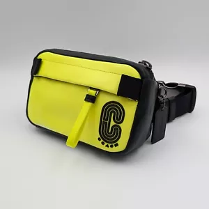 Coach Mini Edge Belt Bag E2161-C3466 Neon Yellow & Black Leather Men’s Crossbody - Picture 1 of 17