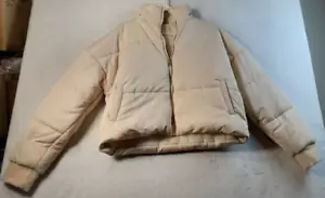 Pink Lily Puffer Jacket Women Large Beige 100% Polyester Long Sleeve Full Zipper - Picture 1 of 9