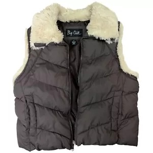 Puffer Vest Big Chill Womens Size XL Quilted Full Zip Front Warm Faux Fur Brown - Picture 1 of 12