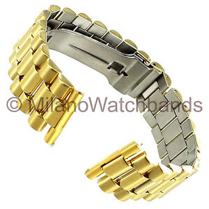 20mm Hadley Roma Gold Tone Steel Micron Plate Straight Curved Watch Band 4225