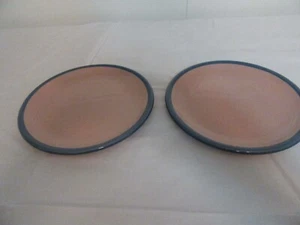 2 Rio Century 7 3/4" Salad Plates Japan Mauve Pink with Blue Trim Stoneware - Picture 1 of 3