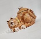 Vtg Treasure Craft Orange Tabby Cat Mouse Ceramic Cookie Jar  Silly Face *ds