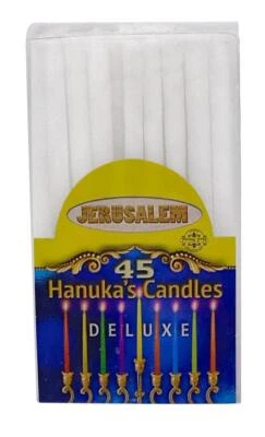 Janucá Menorá Velas Deluxe Todo Blanco 45 Velas/Caja Kosher Hecho en Israel Foto 1 de 3