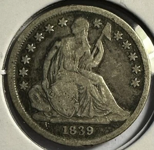 1839-O Seated Liberty Dime - 90% Silver - (P9-13/XAR) - Picture 1 of 3