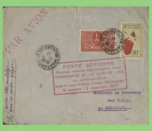 Madagascar 1937 Cachet Primo volo copertina, Tananarive - Morondava - Foto 1 di 2