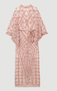 Karen Millen Crystal Embellished Kimono Sleeve Maxi Dress Blush UK12 RRP£399 NEW - Picture 1 of 22