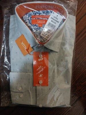Новый с Ярлыками 85.00 Tallia мужчин бежевый длинным рукавом платье рубашка 15 32/33 - Изображение 1 из 2