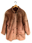 Vintage 80s 90s Retro Light Brown Real Suede Leather Parka Coat Size 16
