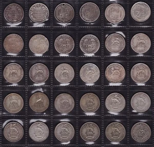 1885 to 1966 Great Britain UK Shilling Coins 60 Coin Collection - Bild 1 von 4