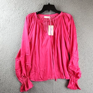 Ramy Brook Maty Balloon Sleeve Top Women's XS Bright Pink V-neck Tie Pullover~ - Picture 1 of 13