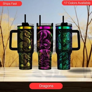 40 Unzen Drache graviert Becher, Fantasy Kreatur Edelstahl Becher, mythisch, Gothic - Bild 1 von 10