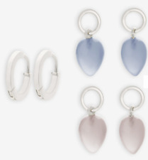 John Lewis Silver Huggie Hoop Earrings & Charm Set Rose Quartz & Blue Agate