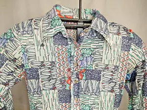 Vintage 1970s Bodysuit Womens S/M Vegetables Print Pop Art Disco Hippie Nylon - Picture 1 of 14