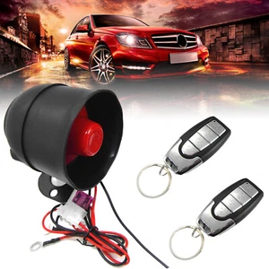 12V Auto Sicherheitssystem Hupe Sirene Alarm Einweg Einbruchschutz mit 2 Fernbedienung - Bild 1 von 18