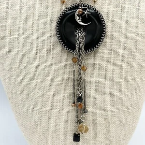 Handmade Artisan Necklace 925 Sterling Silver Onyx Pendant Copper Crystals Beads - Picture 1 of 16