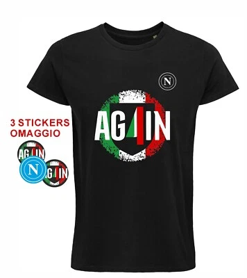 SOL'S T-shirt NAPOLI scudetto AGAIN NAPOLI CAMPIONE serie A tricolore Calcio + 3 ADESI