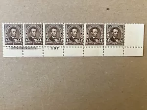 US 269 4c Lincoln Mint NH OG Bottom Margin Plate #197 Strip of 6 - Picture 1 of 2