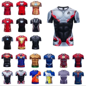 Men's T-shirts Compression 3D Printed Marvel Avenger Tee Gym Tops Short Sleeve - Picture 1 of 35