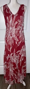 Vintage 90er Jahre Mitternachtssamt tropisch rot Chiffon Maxikleid Gr. M - Bild 1 von 7