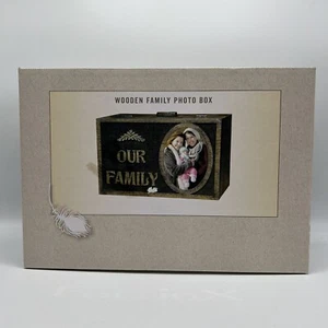 Cracker Barrel Wooden Family Photo Box “Our Family” NIB Real Wood, Hinged - Picture 1 of 7