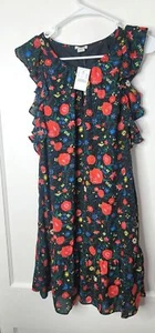 J Crew Damen Gr. XXS Midi Etuikleid schwarz Blumen Flatterärmel Schlüsselloch - Bild 1 von 15