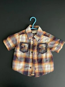 Jungen 3M ORIGINAL BABY OSHKOSH kariertes kurzärmeliges geknöpftes Shirt Fronttaschen - Bild 1 von 9