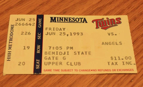 Minnesota Twins Ticket Stub - June 25 1993 - Kirby Puckett 152nd Home Run Cover