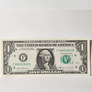 $1 Birthday Note One Dollar Bill F03691962B Uncirculated ( Trailing Year 1962 ) - Picture 1 of 1
