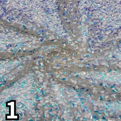 5yards 3D Oval Sequin African Lace Mesh Fabric Tulle Sew Material for Dress Chic - Image 1 of 4