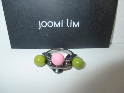 Anillo JOOMI LIM Tripe Ball Rosa Verde Brillante Esmalte Bola Gunmetal Nuevo sin Etiquetas $165 Talla 5 Foto 1 de 4