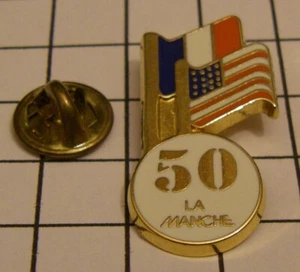WW2 D DAY 50th anniversary NORMANDIE MANCHE US & FRENCH FLAGS vintage pin badge - Picture 1 of 2