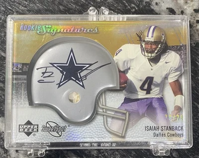 2007 Upper Deck SweetSpot ISAIAH STANBACK Huskies Cowboys HELMET AUTO /29 RARE - Image 1 of 3